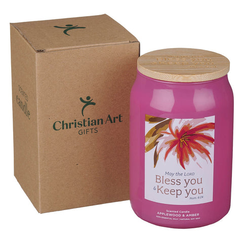 Bless You and Keep You Applewood and Amber Scented Candle in a Glass Jar - Numbers 6:24