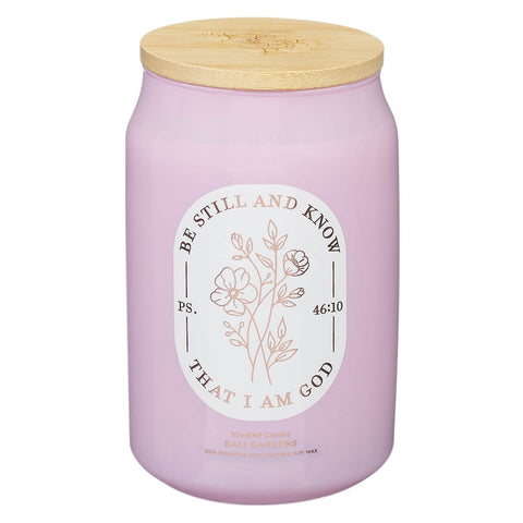 Be Still and Know Bali Gardens Scented Candle in a Glass Jar - Psalm 46:10