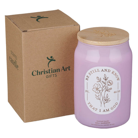 Be Still and Know Bali Gardens Scented Candle in a Glass Jar - Psalm 46:10
