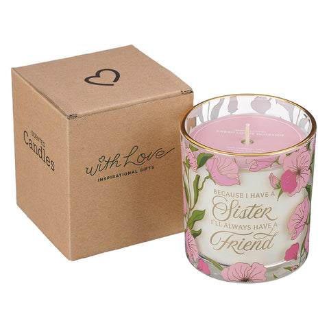 Because I Have a Sister Fresh Lotus Blossom Scented Candle in a Glass Jar