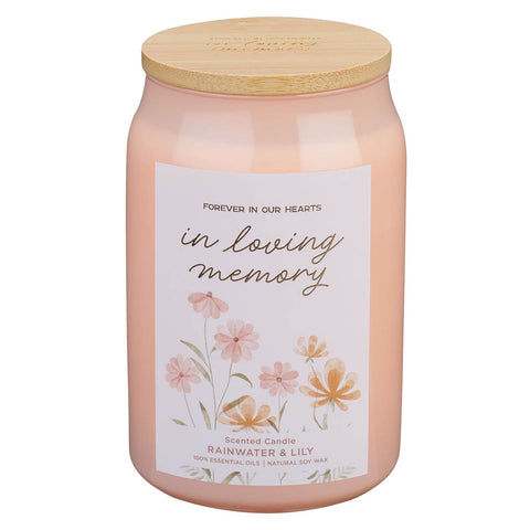 In Loving Memory Rainwater and Lily Scented Candle in a Glass Jar