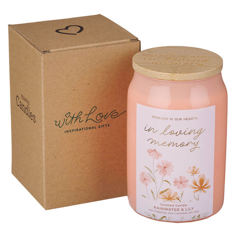 In Loving Memory Rainwater and Lily Scented Candle in a Glass Jar
