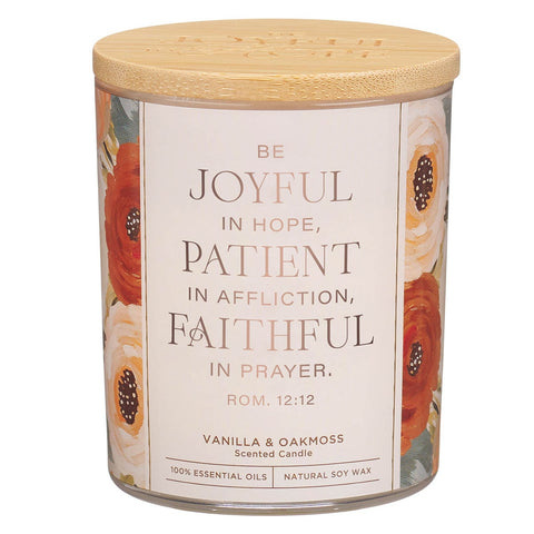 Be Joyful in Hope Vanilla & Oakmoss Scented Candle in a Glass Jar - Romans 12:12
