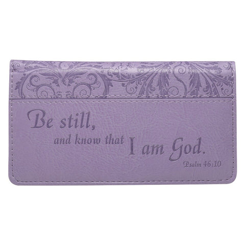 Be Still Purple Faux Leather Checkbook Cover - Psalm 46:10