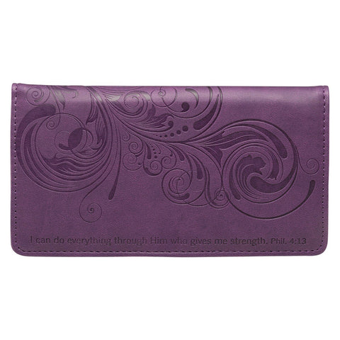 I Can Do Everything Through Him Purple Faux Leather Checkbook Wallet - Philippians 4:13