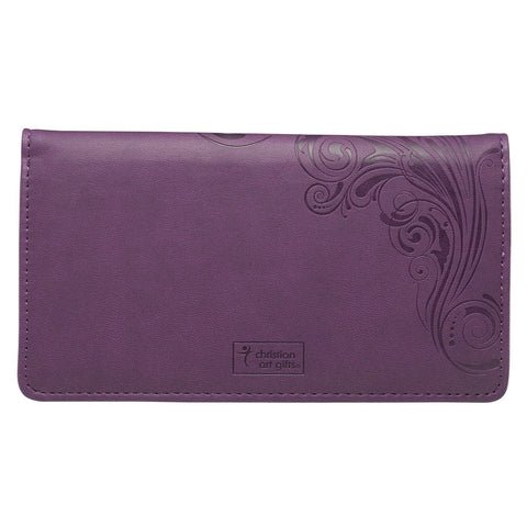 I Can Do Everything Through Him Purple Faux Leather Checkbook Wallet - Philippians 4:13