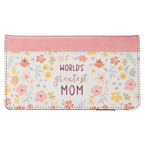 World's Greatest Mom Peach Floral Faux Leather Checkbook Wallet