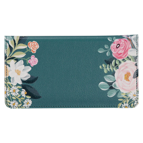 Be Still Teal Floral Faux Leather Checkbook Wallet - Psalm 46:10