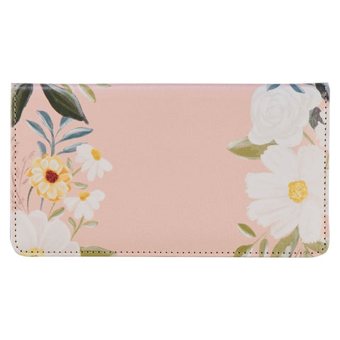 A Good Work Peach Floral Faux Leather Checkbook Wallet - Philippians 1:6