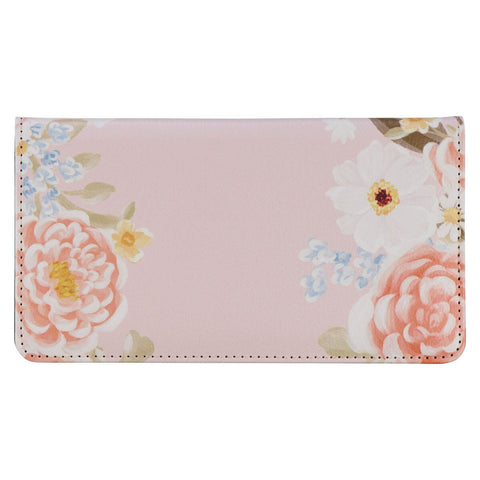 Strength and Dignity Margo Pink Floral Faux Leather Checkbook Wallet - Proverbs 31:25