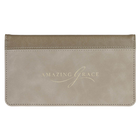 Amazing Grace Taupe Faux Leather Checkbook Wallet - Isaiah 53:3