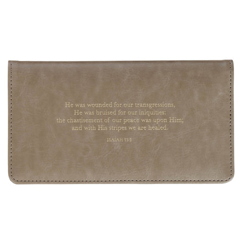 Amazing Grace Taupe Faux Leather Checkbook Wallet - Isaiah 53:3