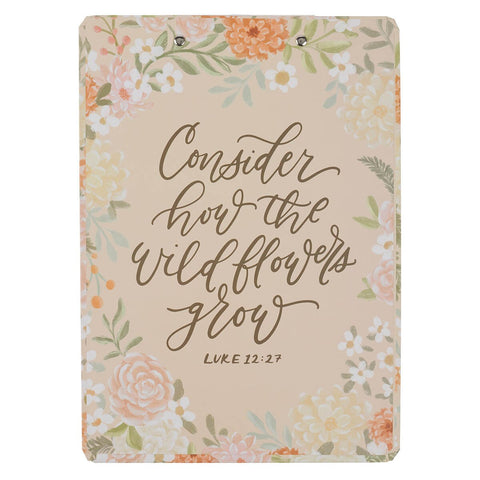 Consider the Wildflowers Peach Floral Clipboard and Notepad – Luke 12:27