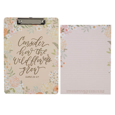Consider the Wildflowers Peach Floral Clipboard and Notepad – Luke 12:27