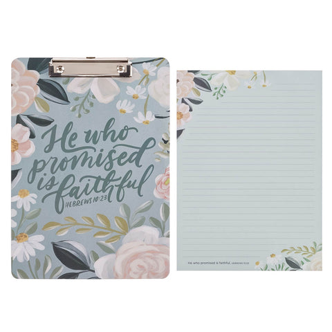 He Who Promised Is Faithful Teal Meadow Clipboard and Notepad - Hebrews 10:23