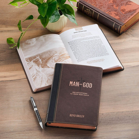 Man of God Two-Tone Brown Faux Leather Daily Devotional