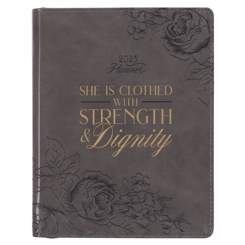 2025 Strength and Dignity Brown Faux Leather 18-Month Planner for Women  - Proverbs 31:25
