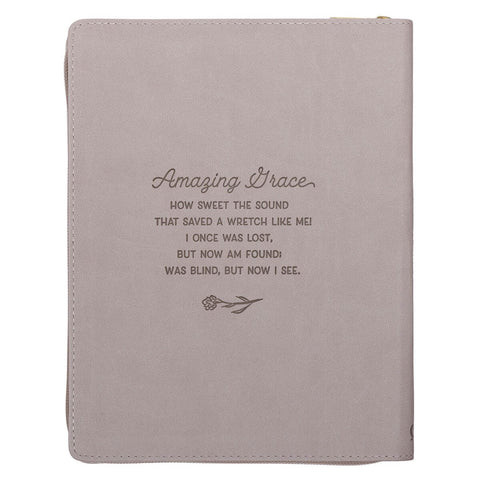 2027 Amazing Grace Large Zippered Taupe Faux Leather 18-Month Planner for Women