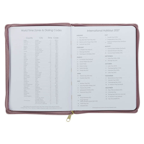 2027 Plans Large Zippered Dusty Mauve Faux Leather 18-Month Planner for Women - Jeremiah 29:11