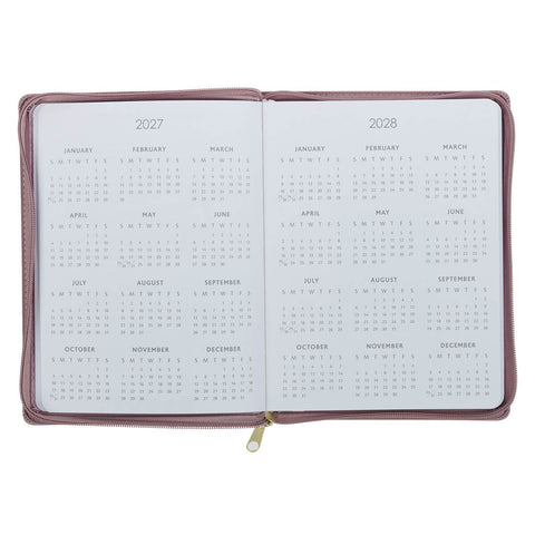 2027 Plans Large Zippered Dusty Mauve Faux Leather 18-Month Planner for Women - Jeremiah 29:11