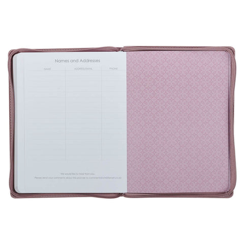 2027 Plans Large Zippered Dusty Mauve Faux Leather 18-Month Planner for Women - Jeremiah 29:11