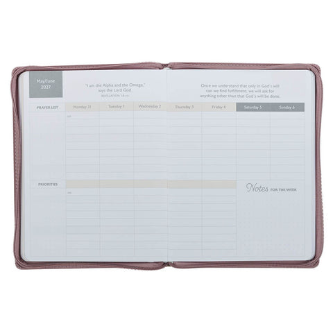 2027 Plans Large Zippered Dusty Mauve Faux Leather 18-Month Planner for Women - Jeremiah 29:11