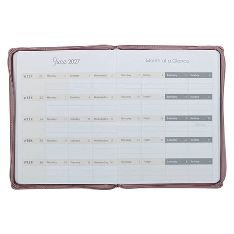 2027 Plans Large Zippered Dusty Mauve Faux Leather 18-Month Planner for Women - Jeremiah 29:11