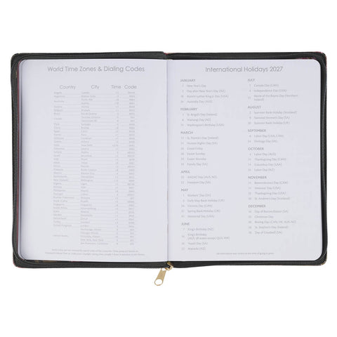 2027 Pray Without Ceasing Large Zippered Green Floral Faux Leather 18-Month Planner for Women- 1 Thessalonians 5:17