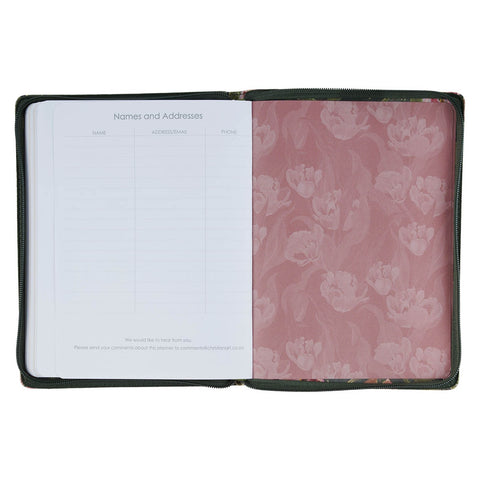 2027 Pray Without Ceasing Large Zippered Green Floral Faux Leather 18-Month Planner for Women- 1 Thessalonians 5:17