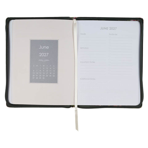 2027 Pray Without Ceasing Large Zippered Green Floral Faux Leather 18-Month Planner for Women- 1 Thessalonians 5:17