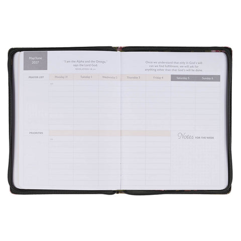 2027 Pray Without Ceasing Large Zippered Green Floral Faux Leather 18-Month Planner for Women- 1 Thessalonians 5:17