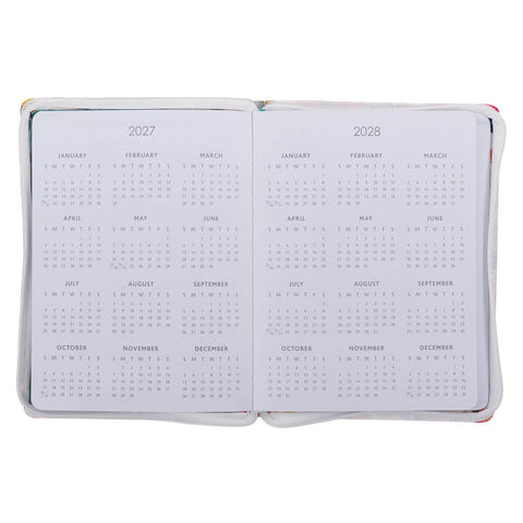 2027 Be Still and Know Large Zippered White Floral Faux Leather 18-Month Planner for Women - Psalm 46:10