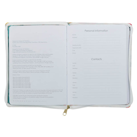 2027 Be Still and Know Large Zippered White Floral Faux Leather 18-Month Planner for Women - Psalm 46:10