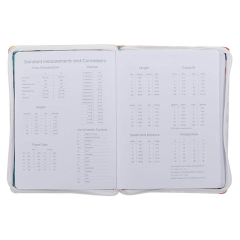 2027 Be Still and Know Large Zippered White Floral Faux Leather 18-Month Planner for Women - Psalm 46:10