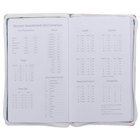 2027 Be Still and Know Large Zippered White Floral Faux Leather 18-Month Planner for Women - Psalm 46:10