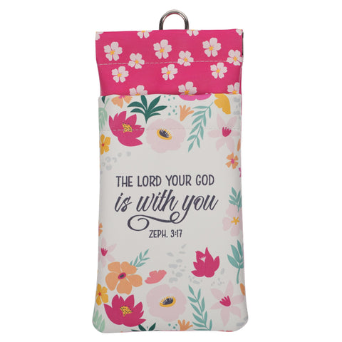 Lord is With You Pink Floral Faux Leather Double Eyeglass Case -  Zephaniah 3:17