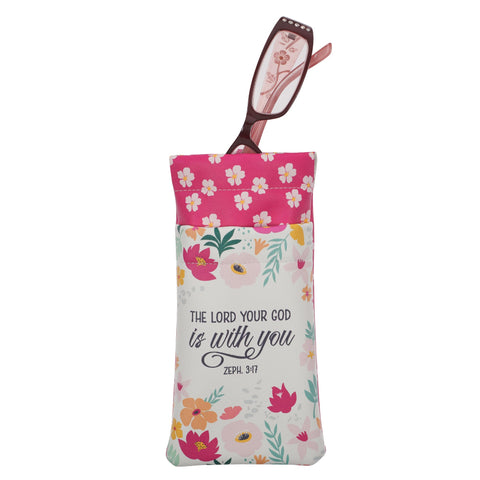 Lord is With You Pink Floral Faux Leather Double Eyeglass Case -  Zephaniah 3:17
