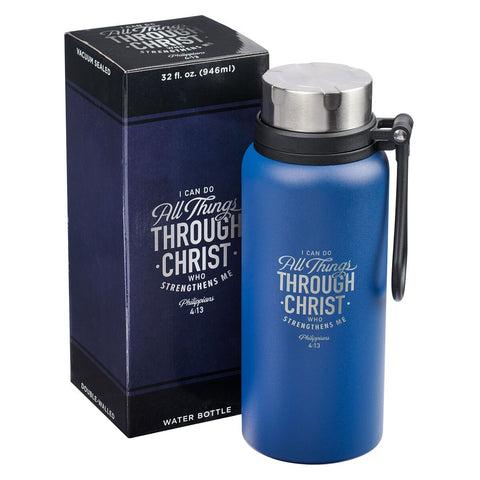 I Can Do All Things Blue Stainless Steel Water Bottle -  Philippians 4:13