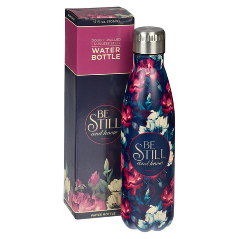 Be Still Vintage Floral Stainless Steel Water Bottle – Psalm 46:10