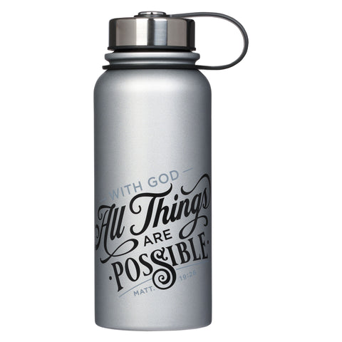 Things Are Possible Silver Stainless Steel Water Bottle - Matthew  19:26