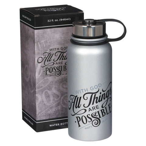 Things Are Possible Silver Stainless Steel Water Bottle - Matthew  19:26