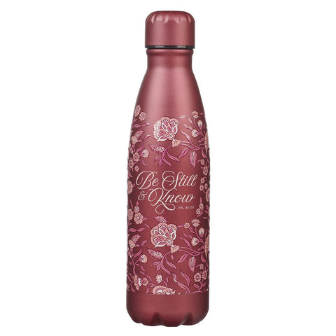 Be Still Metallic Raisin Plum Floral Stainless Steel Water Bottle - Psalm 46:10