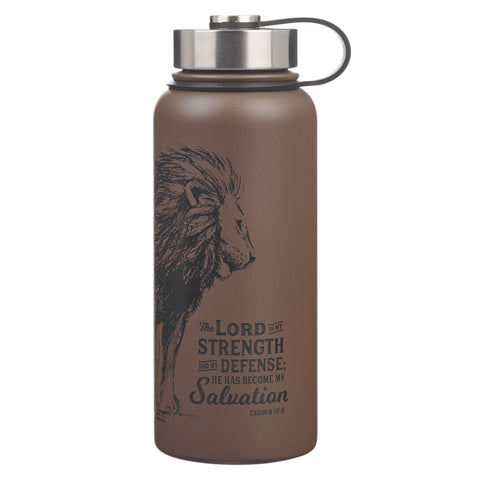 The Lord is My Strength Brown Stainless Steel Water Bottle - Exodus 15:2