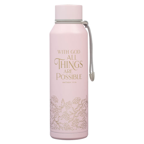 Things Are Possible Pink Stainless Steel Water Bottle - Matthew 19:26