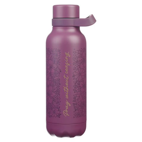 Pray Without Ceasing Plum Floral Stainless Steel Water Bottle
