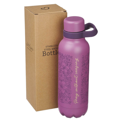 Pray Without Ceasing Plum Floral Stainless Steel Water Bottle