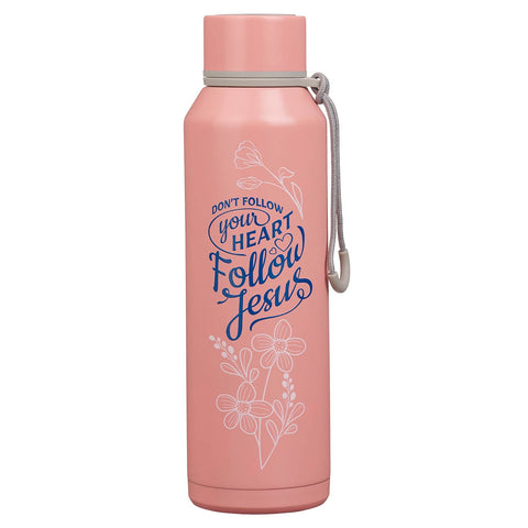 Follow Jesus Peach Floral Stainless Steel Water Bottle
