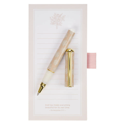 Everything Beautiful Blush Taupe Magnetic Notepad and Pen Gift Set - Ecclesiastes 3:11