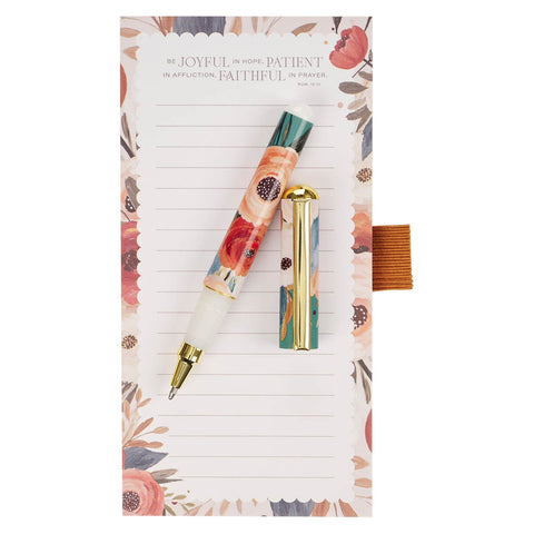 Joyful Patient Faithful Magnetic Notepad and Pen Gift Set - Romans 12:12
