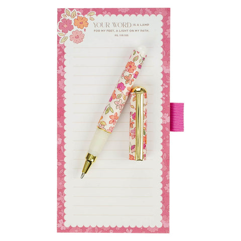 Lamp for My Feet Pink Meadow Magnetic Notepad and Pen Gift Set - Psalm 119:105